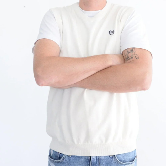 Men's 100% Cotton Chaps Cream Knit Vest - Medium - Picture 3 of 9